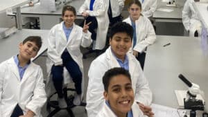 Read more about the article Middle school students observed their cheek cells under a microscope in the lab